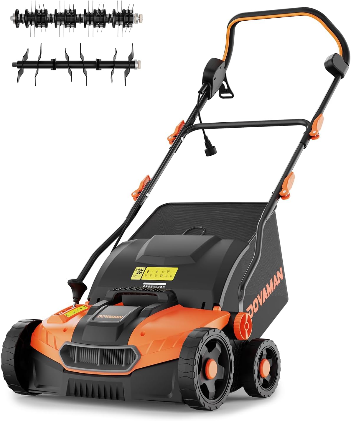 DS16A 15Amp 2-in-1 Electric Dethatcher & Scarifier, 16-Inch Lawn Dethatching Tool with 5-Position Depth Adjustment, Central Height Control, Foldable Handle, 12 Gal Collection Bag for Yard and Garden