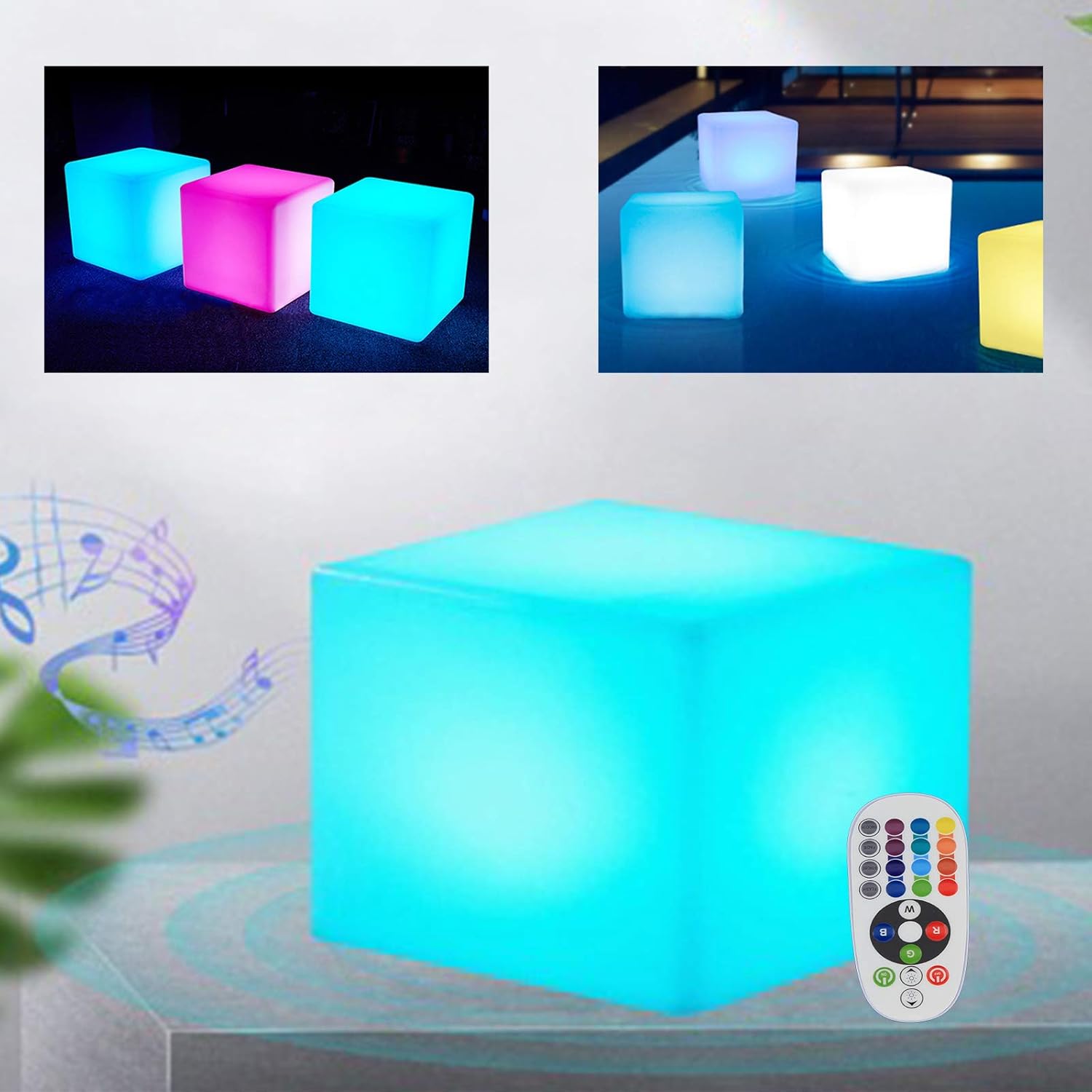 TBVECHI LED Cube Chair Light, 16in Cordless LED Square Cube Chair, 16 RGB Color Changing Light Up Rechargeable Waterproof w/Remote, Home Bedroom Patio Pool Party Romantic Decorative Lighting