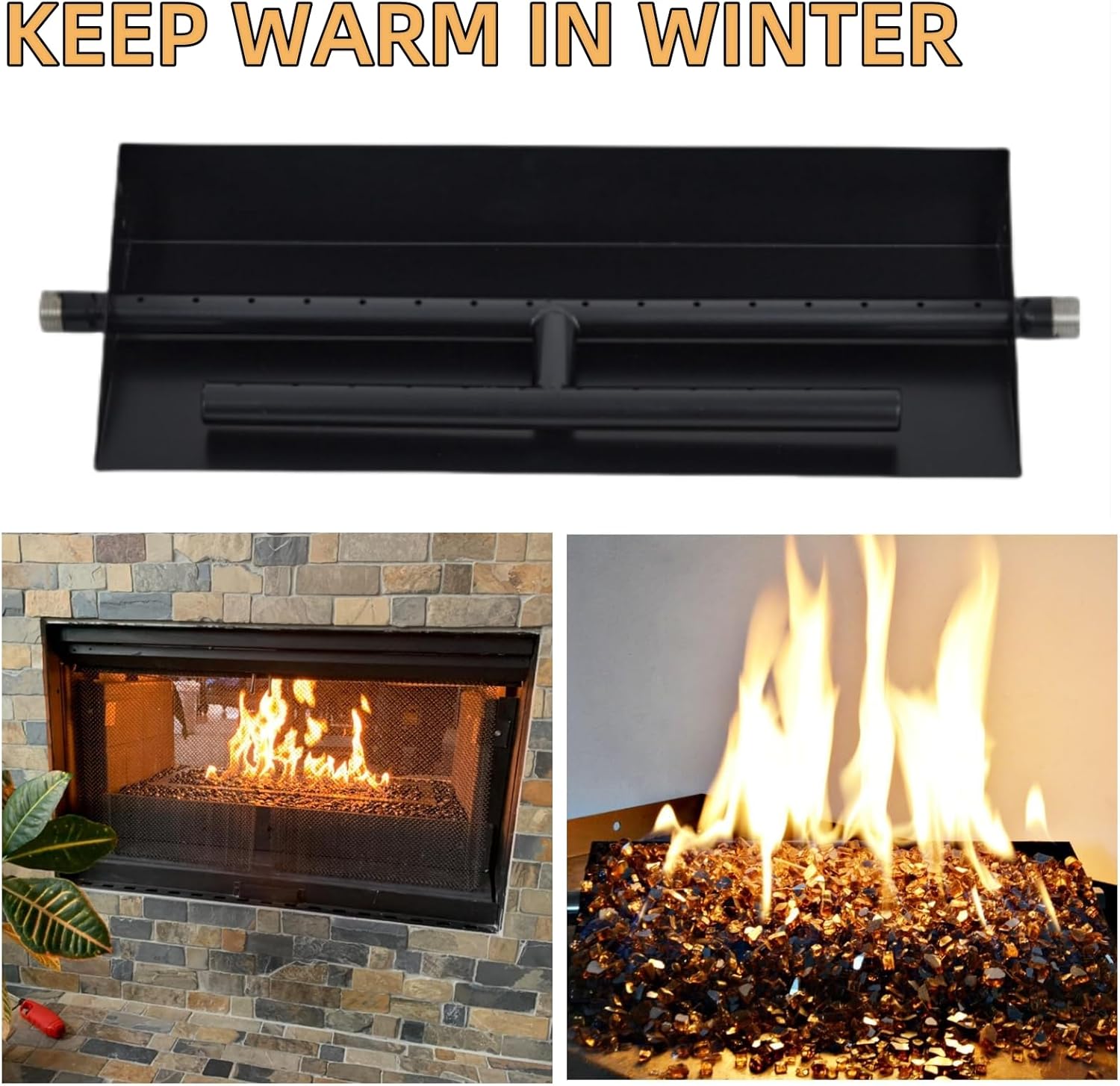 18 Inch Square Gas Fireplace Burner Pan, Outdoor Firepit Kit for Natural Gas and Propane, Fit for Backyard Patio, Gas Fire Pit Insert, Propane Fire Pit Kit