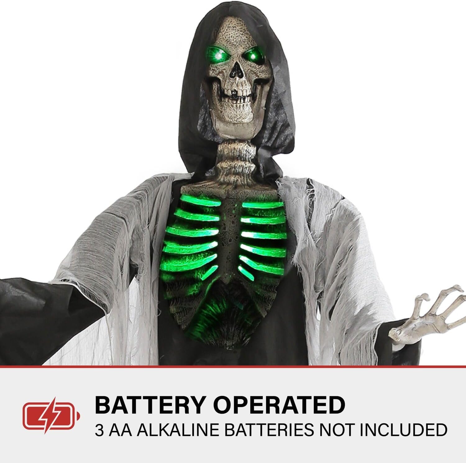 Haunted Hill Farm 7-Ft. Tall Graveyard Ghoul, Motion Activated Scary Halloween Prop, Battery Operated with On-Off Switch, Light-Up Eyes and Chest for Indoor or Covered Outdoor Halloween Decorations