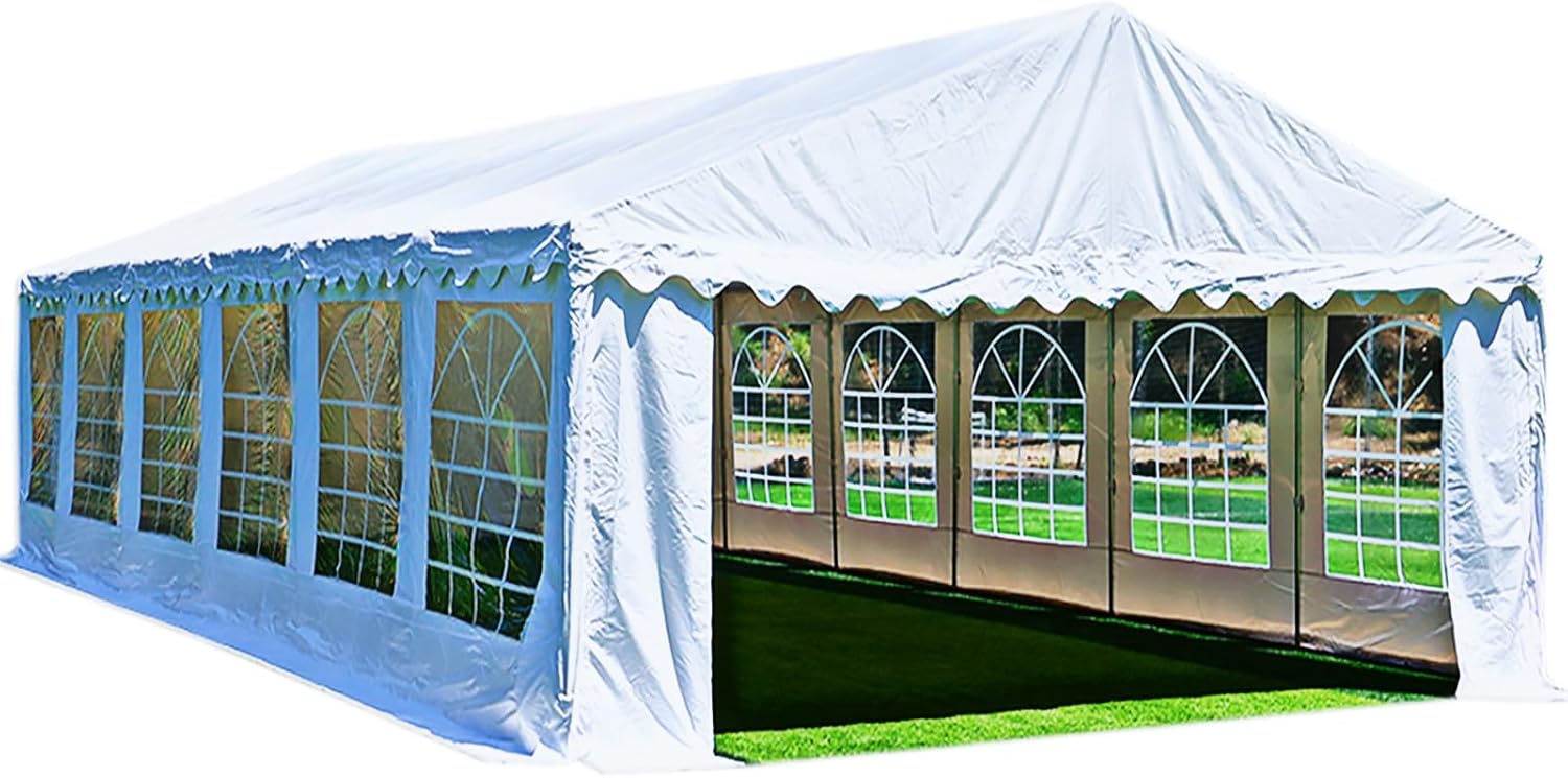20x40 Premium PVC Party Tent Heavy Duty Outdoor Commercial Event Tent, Elegant White Large Wedding Tent Gazebo Carport Shelter Canopy with Removable Sidewall Windows, Water UV Fire Resistant