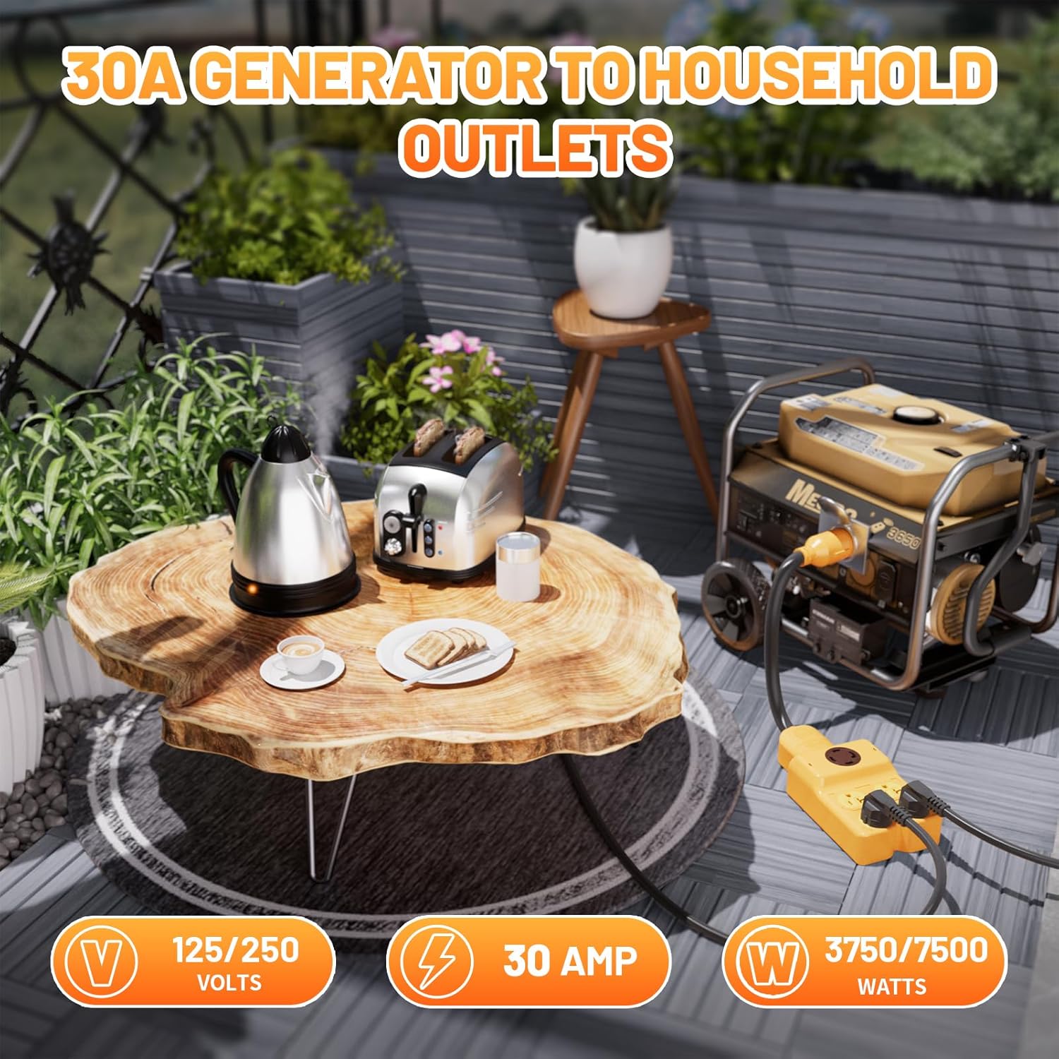 MECMO NEMA L14-30P to Four 5-20R/ 5-15R & L14-30R Generator Adapter Extension Cord with NEMA L14-30P to TT-30R 30 Amp RV Generator Adapter ETL Listed