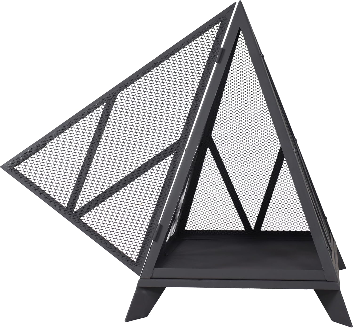 Sunnydaze Majestic Pyramid Heavy-Duty Steel Mesh Outdoor Fire Pit - Includes Protective Cover and Poker - Powder-Coated Black Finish