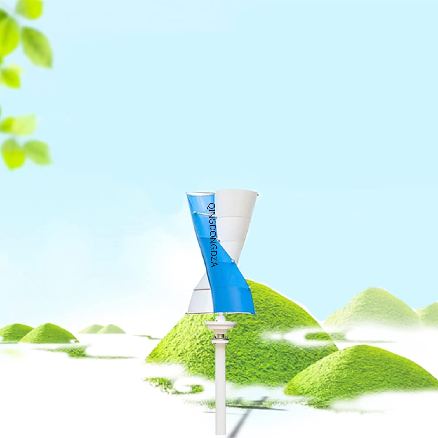 Vertical Wind Turbine, 3000W 220V/12V/24V/48V AC Wind Turbine Kit Wind Power Generator with MPPT Controller 10 Blades for Terrace Marine (Blue)