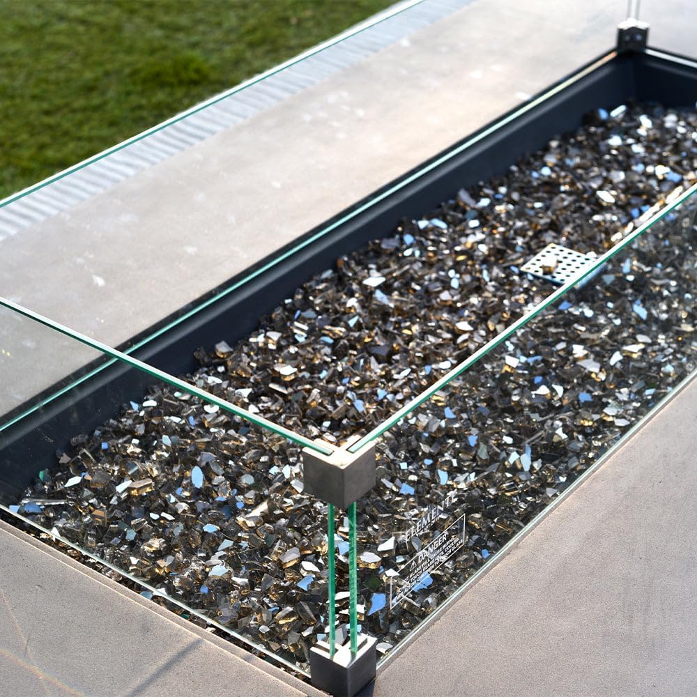 Elementi Plus Glass Wind Screen Outdoor Firepit Bowl Wind Guard Rectangular Clear Fire Pit Glass Guard Fireplace Screen Tempered Glass Wind Shield Firepit Accessories - 40.4 x 15.2 Inches