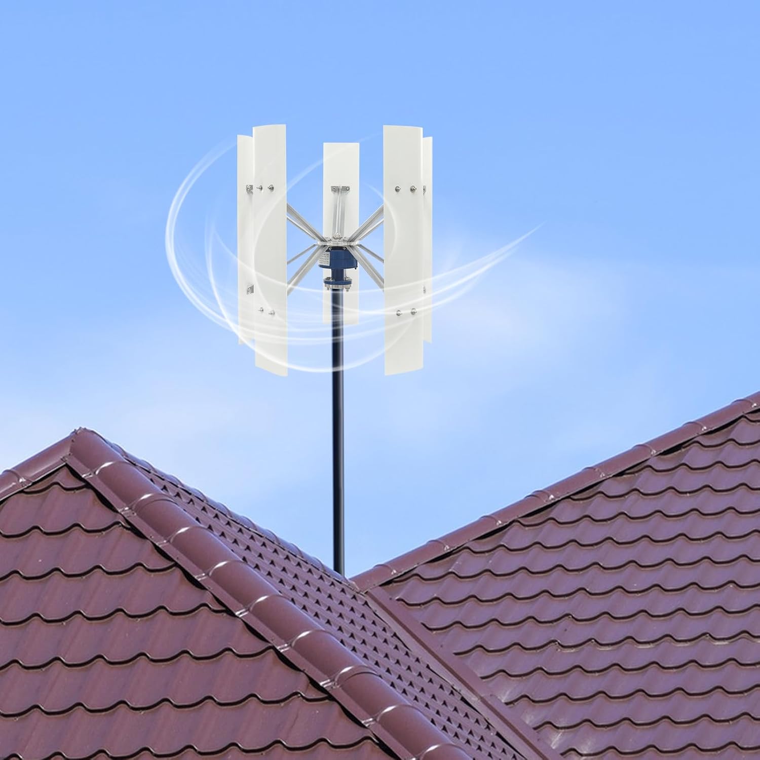 Wind Turbine Generator, 12V Vertical Axis Wind Turbine Kit, 500W Wind Power Generator with Controller 5 Blades Auto Adjust Windward Direction for Terrace, Motor Home, Chalet, Boat, White