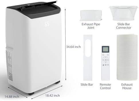 14,000 BTU Portable Air Conditioner - Quiet AC Unit Covers 750 Sq. Ft, 3 Fan Speeds with Dehumidifier Mode, Easy Install Window Kit & Follow Me Temperature Control, Black Top