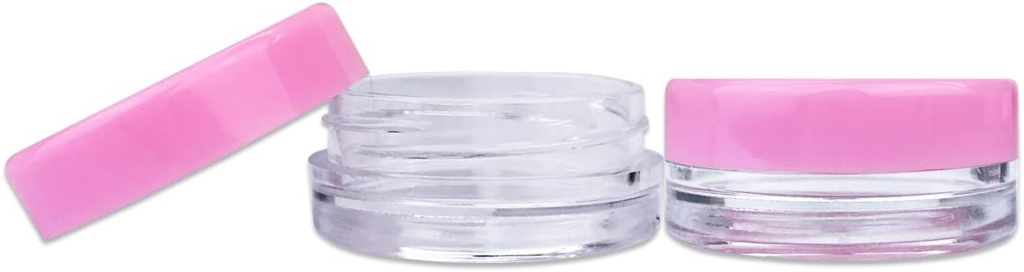 Beauticom 3G/3ML Round Clear Jars with Pink Lids for Acrylic Powder, Rhinestones, Charms and Other Nail Accessories - BPA Free (Quantity: 1000 Pieces) Product Name