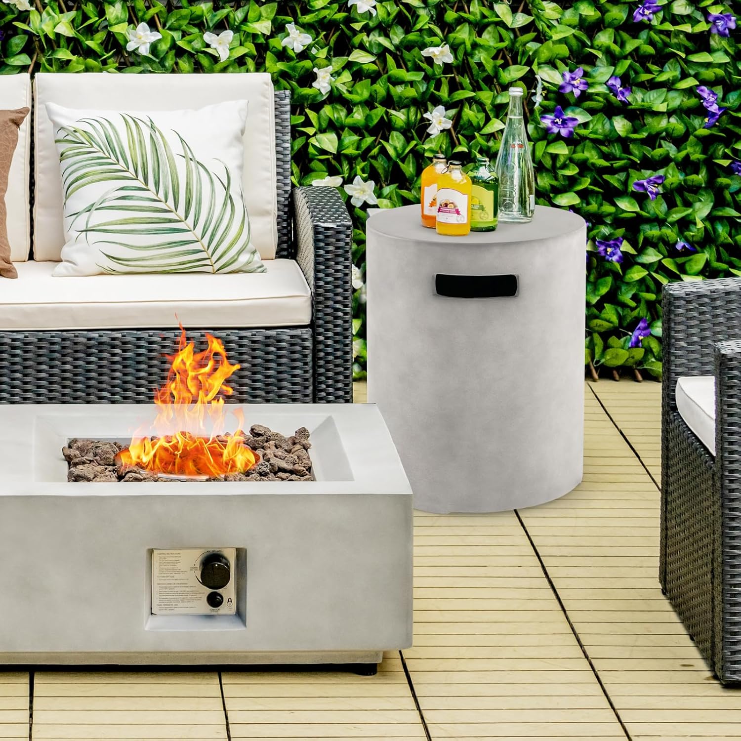 Giantex Propane Tank Cover Table - Outdoor Gas Tank Storage Side Table Fits 20 LBS Propane Gas Tank for Gas Fire Pit Gas Grill Griddle Propane Stoves, Tank Holder with Handles, Hideaway Table, Gray