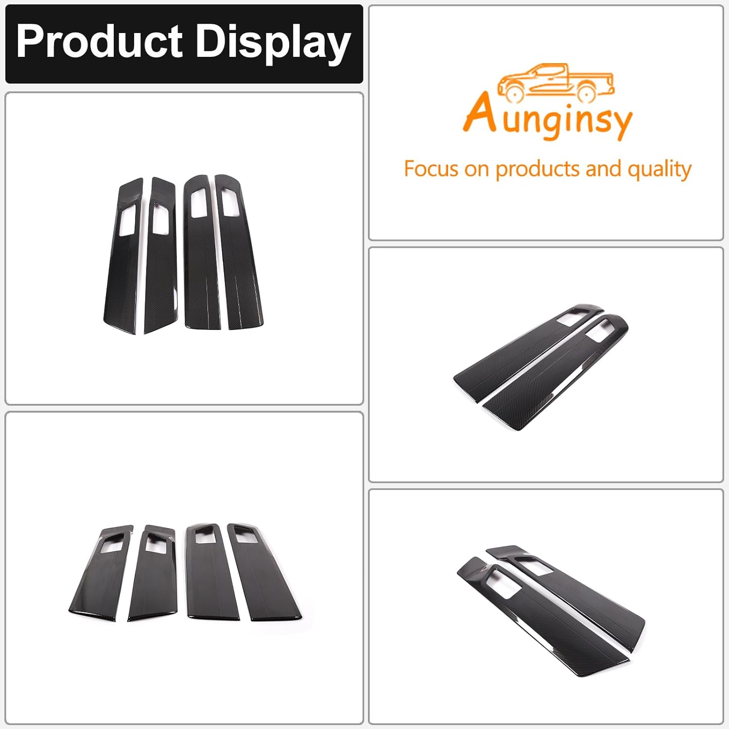 Aunginsy Inner Door Handle Panel Trim Cover Compatible with Toyota Tundra 2022 2023 2024 Car Front Rear Side Door Look Handle Panel Protection Cover Decorative Frame Sticker ABS Interior Accessories