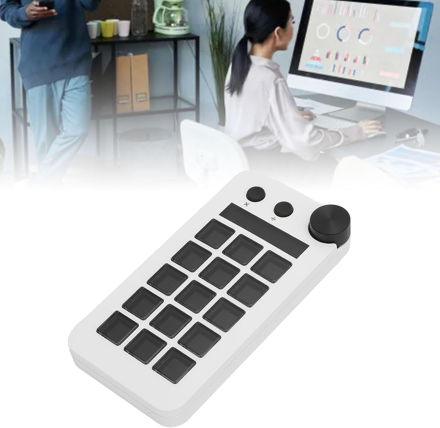 15 Macro Keys Stream Controller with Knob, Customizable Visual Keyboard, Effortlessly Manage Streams Shortcuts for Multiple Programs, Compatible with PC OBS Software (White)