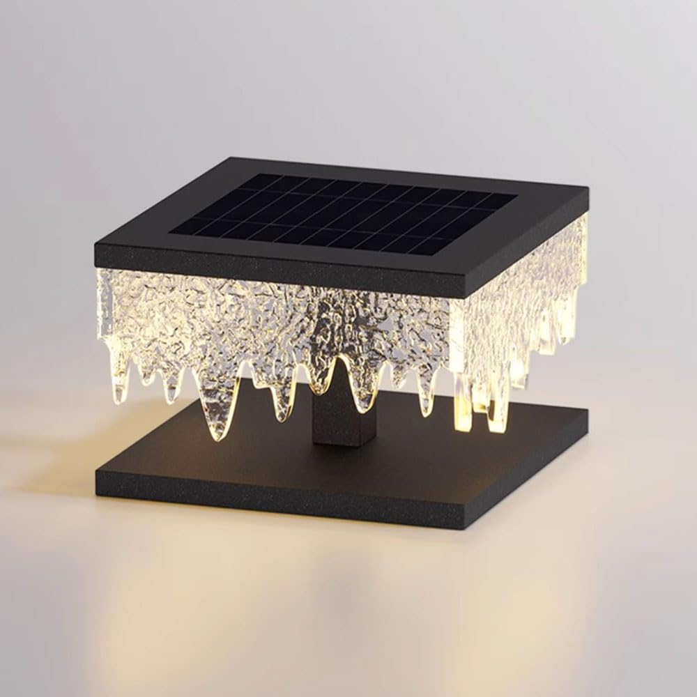 Unique Solar Column Lights Villa Gate Creative Personality Column Lights IP65 Waterproof Outdoor Acrylic Wall Lights Elegant Modern Courtyard Gate Solar Powered Pillar Lamp(40cm)