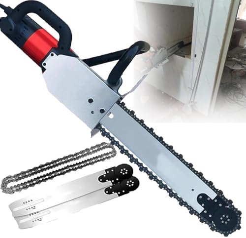 Electric Concrete Chain Saw - Dust-Free Wall Cutter with 2 Chains & 2 Guide Rails for Precision Cutting of Concrete, Steel Rods & Marble - Powerful Diamond Cutting Tool, 350W