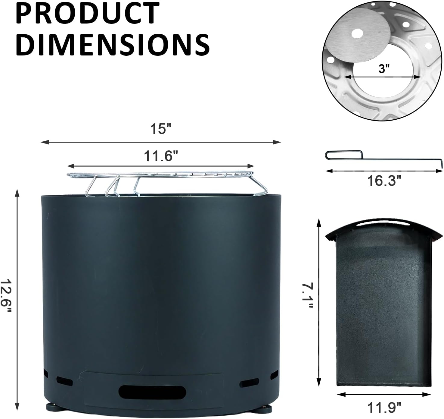 Smokeless Fire Pit for Outside, 15 Inch Portable Wood Burning Fire Pit with Carry Bag, Suitable for for Garden Backyard Deck Camping Beach