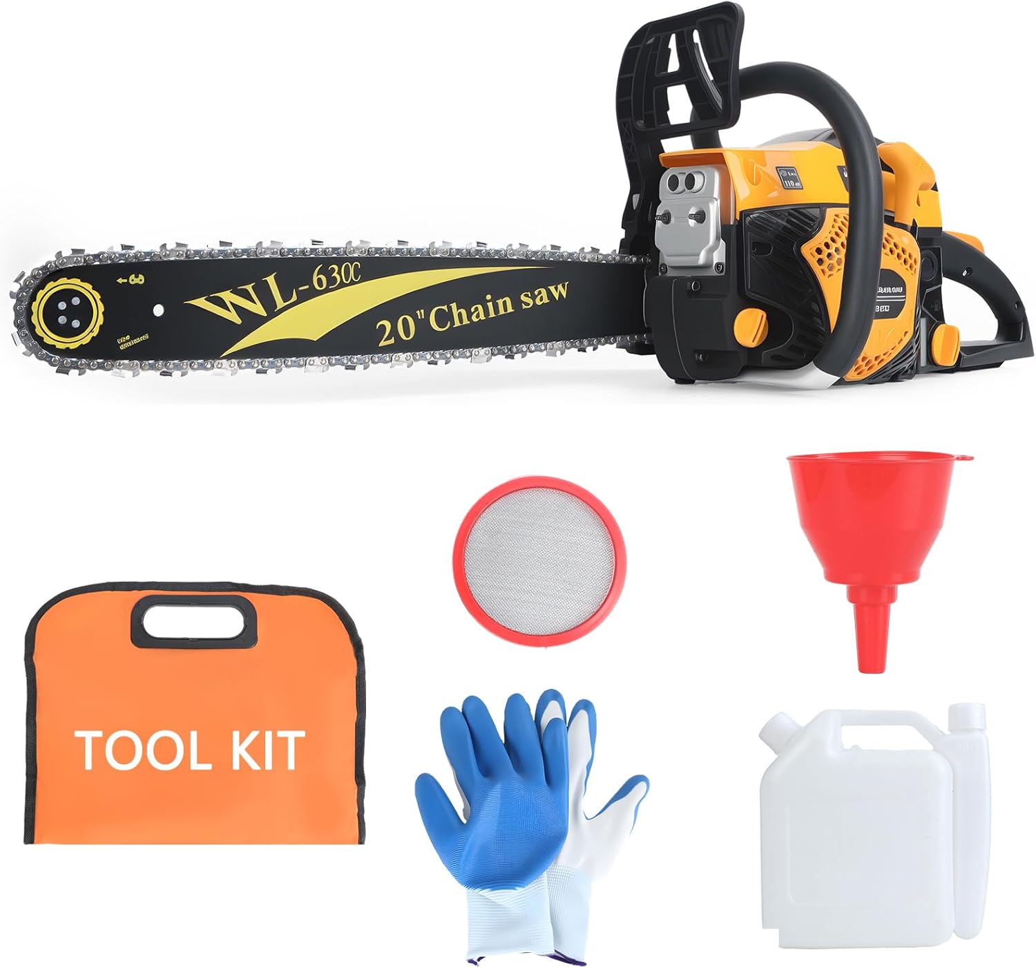 20 Inch Gas Powered Chainsaw, 63CC 2-Cycle Handheld Chainsaw with Ergonomic Handle & Automatic Oiler, Gas Chainsaws for Cutting Trees Wood Branches (Yellow)