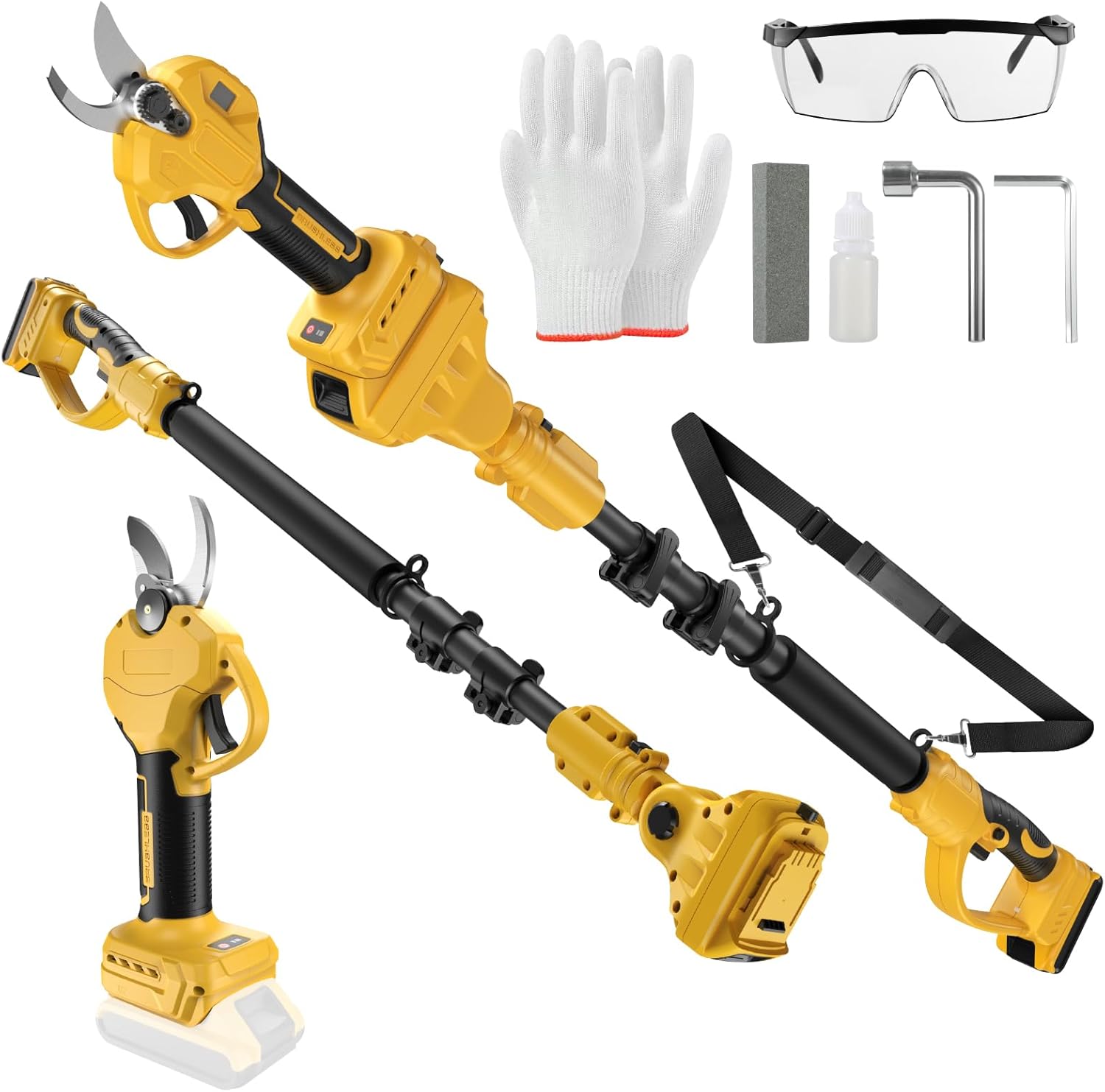 2 IN 1 Electric Pruning Shears Cordless with Pole for Dewalt 20V MAX Battery, 14Ft Reach, 1.2