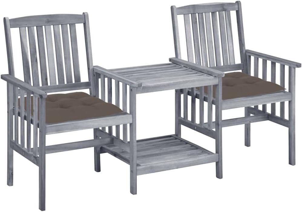 Patio Chairs with Tea Table and Cushions Solid Acacia Wood Garden Furniture