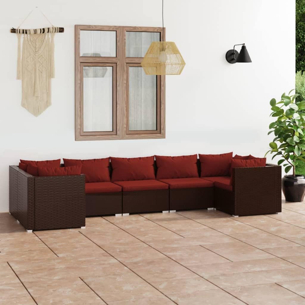 7 Piece Patio Lounge Set with Cushions Poly Rattan Brown,Poly Rattan Patio Lounge Set with Cushions: Modular, Durable, and Comfortable Outdoor Furniture Patio Furniture Sets, Outdoor Furniture Sets