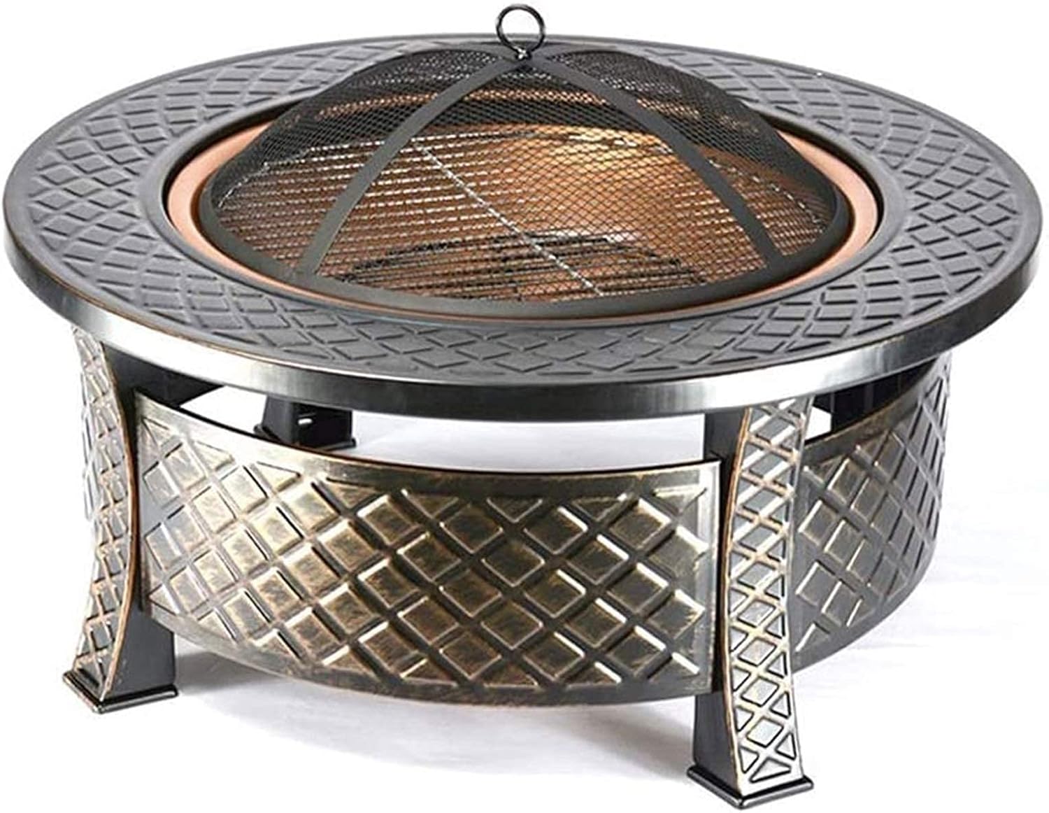 Fire Pit,Outdoor Oil Rubbed Fire Pit with BBQ Grill, Metal Poker Iron Mesh Ember and Spark Guard Screen Table Heating Charcoal Brazier Charcoal Stove