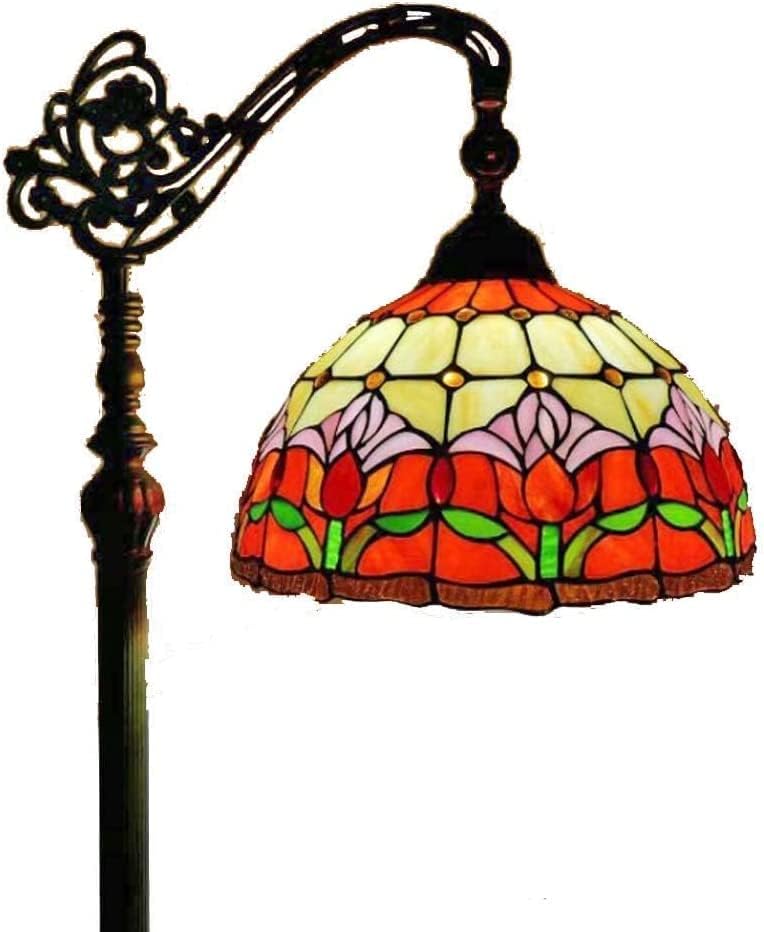 Tiffany-Style Floor Lamp Standlamp Tiffany-Style Floor Lamp Curved Adjustable 65 Inches High Stained Glass Floral Flower Tulips Vintage Light Decor for Bedroom Read Light