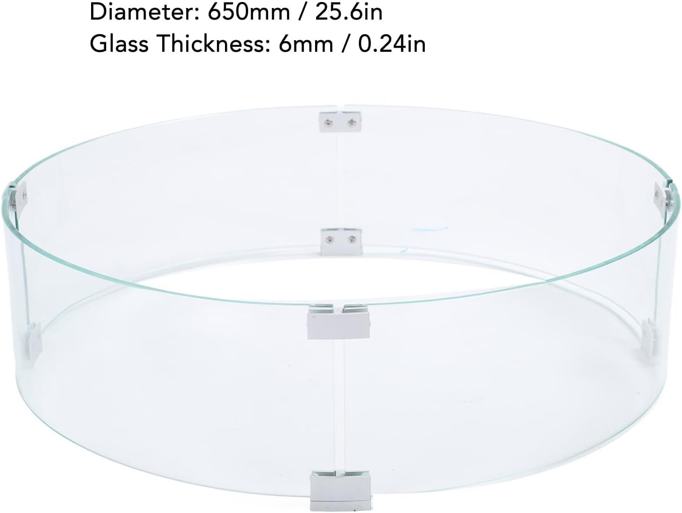 GOTOTOP Fire Pit Guard Round Tempered Glass Flame Windscreen, Clear Round Fire Pit Wind Guard 650mm Diameter 6mm Thickness, 4 Panels with 12 Clips