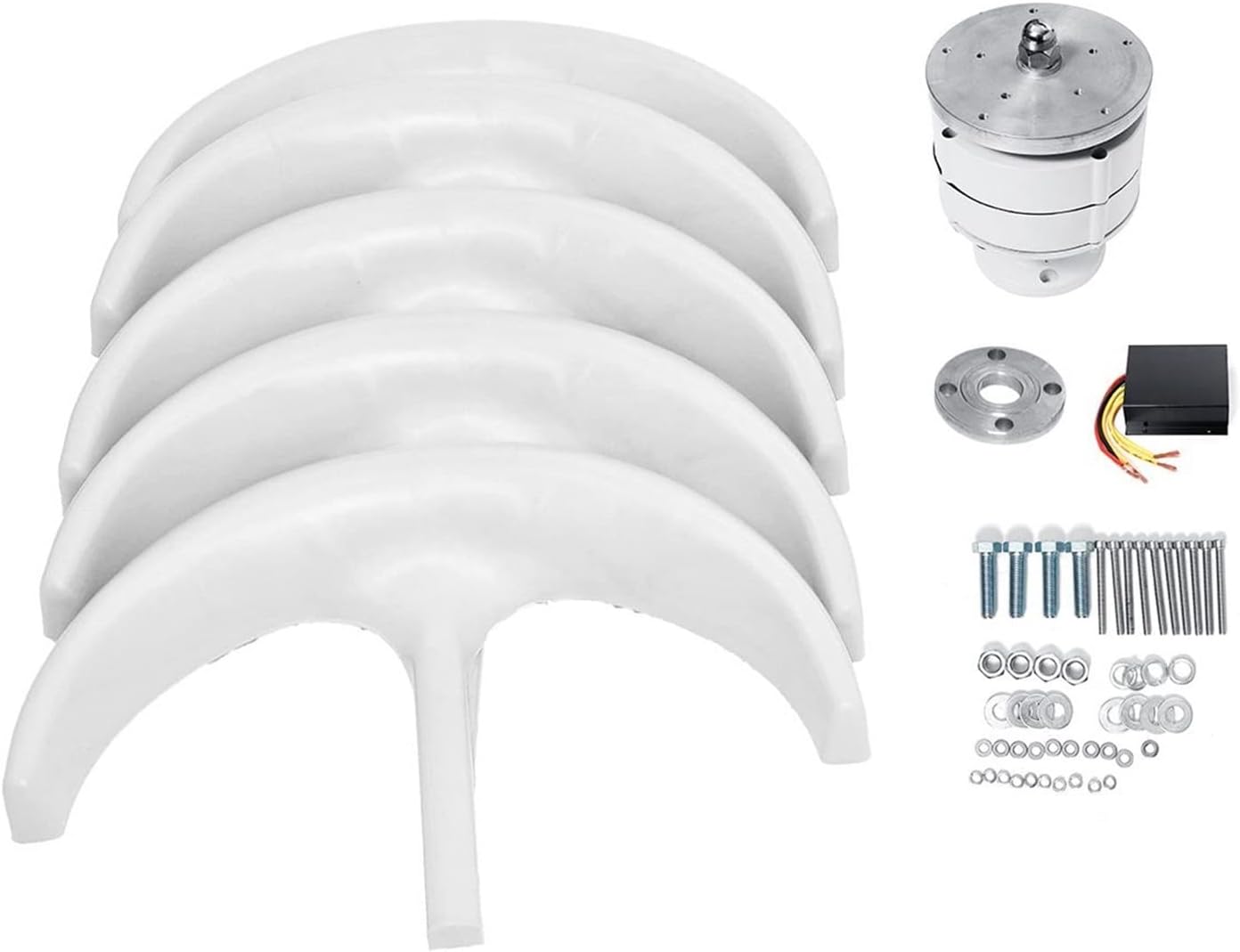 Wind Turbine, 1000W 12V/24V 5 Blades Wind Turbine Generator Complete Set Windmill Generate Turbin Vertical Axis Wind Turbine(White,with MPPT Controller_12V)
