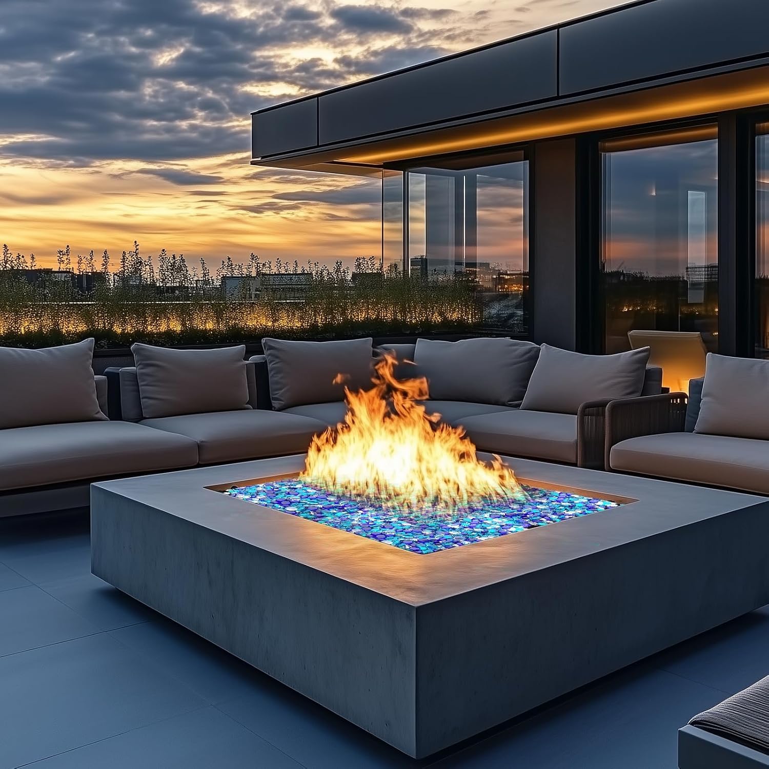 Uniflasy 20 Pounds Fire Pit Glass, 1/2 Inch Reflective Fire Glass Beads for Outdoor Firepit and Fireplace, High Luster Mixed Color