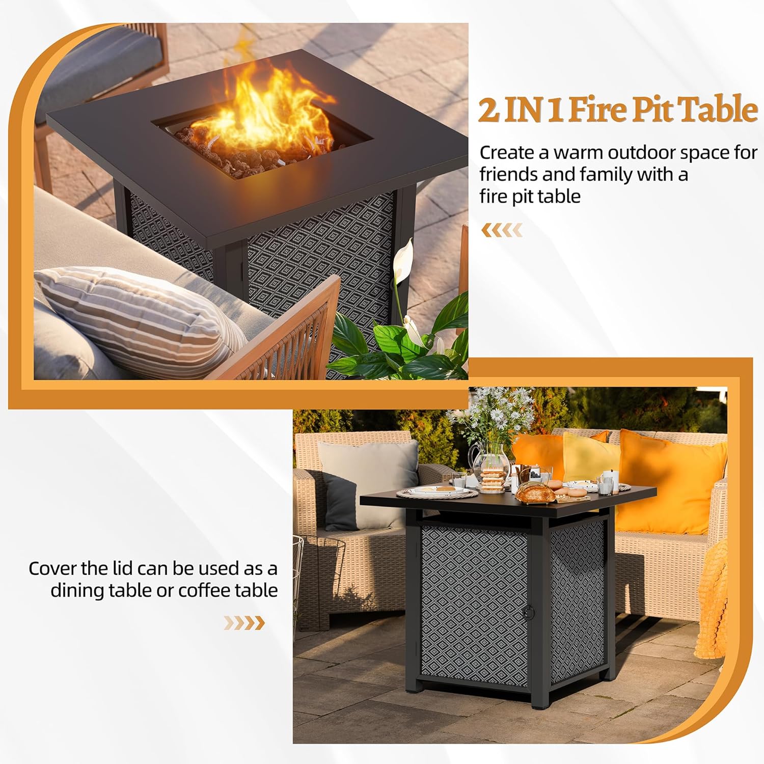 JAMFLY Propane Fire Pit Table Outdoor 28 Inch, Patio Gas Fire Pits 50,000 BTU with Lava Rocks, Waterproof Cover and Lid for Outside, Dark Gray