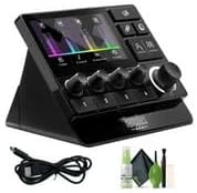 Hercules Stream 200 XLR Pro Audio Mixer for Advanced Content Creators with XLR Mic Pre-Amp, LCD Screen, High Resolution Encoders, 4 Actions Buttons and Customizable Interface Bundle With Cleaning Kit