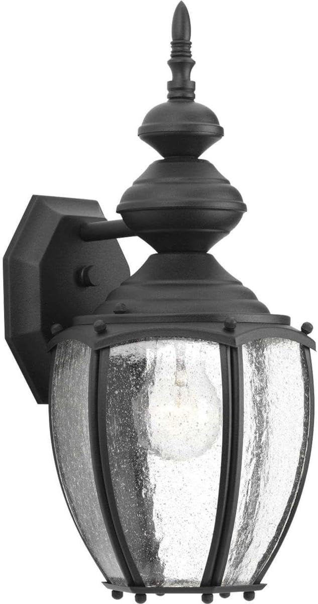 Roman Coach Collection 1-Light Clear Seeded Glass Traditional Outdoor Medium Wall Lantern Light Textured Black