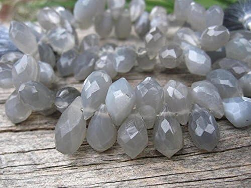 13 inch natural beads strand of 9x6mm faceted teardrop gray moonstone gemstone briolletes beads for DIY jewelry - necklace, bracelet, earring, ring.