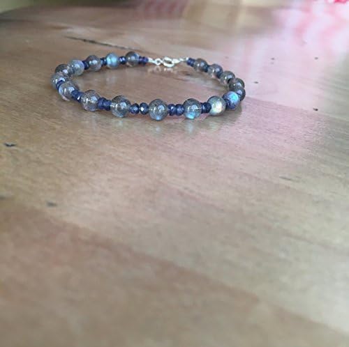 labradorite bracelet, labradorite jewelry, sapphire bracelet, sapphire jewelry, boho bracelet, 14k white gold, gemstone bracelet, stackable 2-5mm