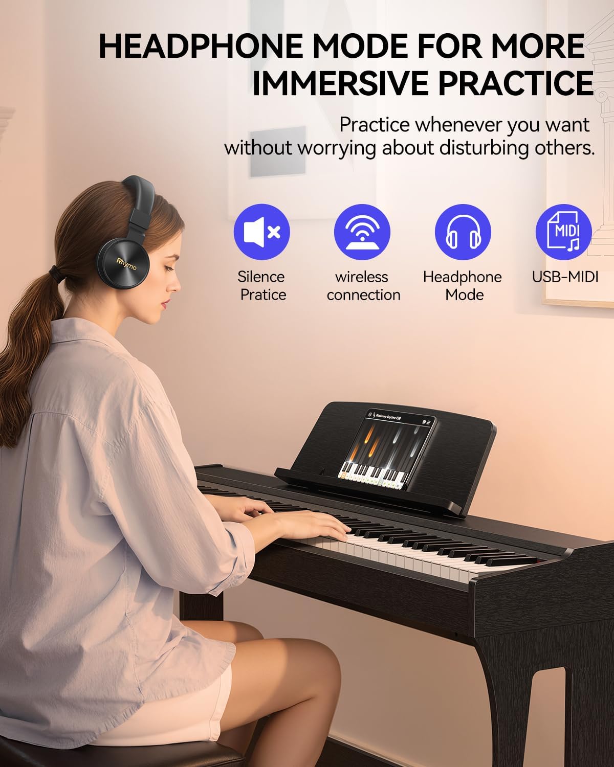 Rhymo 88 Keys Weighted Keyboard Piano, Full Size Hammer Action Digital Piano with Speakers, Wooden Upright Digital Piano, Electronic Piano Keyboard with Furniture Stand Suitable for Beginners