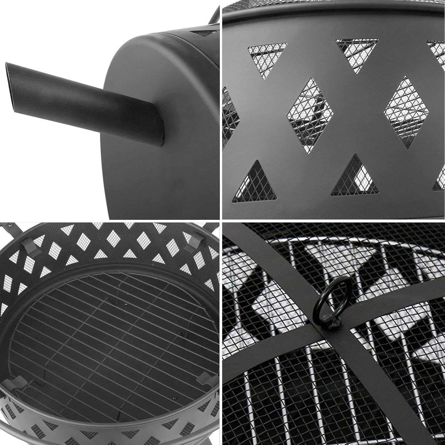 Outdoor Fire Pit Garden Grill Wood Burning Fire Pit,29 Inch Outdoor Backyard Patio Fireplace with Cooking Grill Grate,Poker and Spark Screen Mesh,Black Grill Barbecue Rack