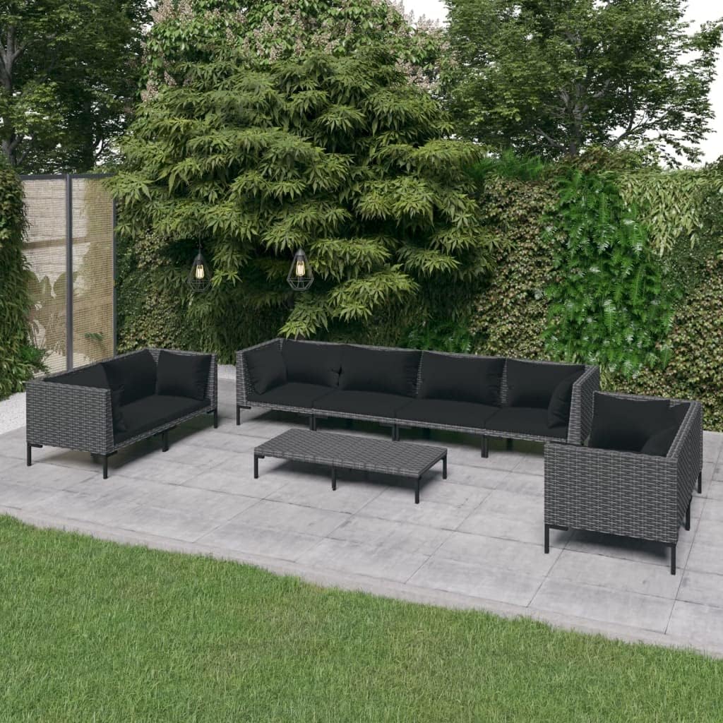 9 Piece Patio Lounge Set with Cushions Poly Rattan Dark Gray,Premium HalfRound PE Rattan Patio Lounge Set for Outdoor Relaxation Patio Furniture Sets, Outdoor Furniture Sets