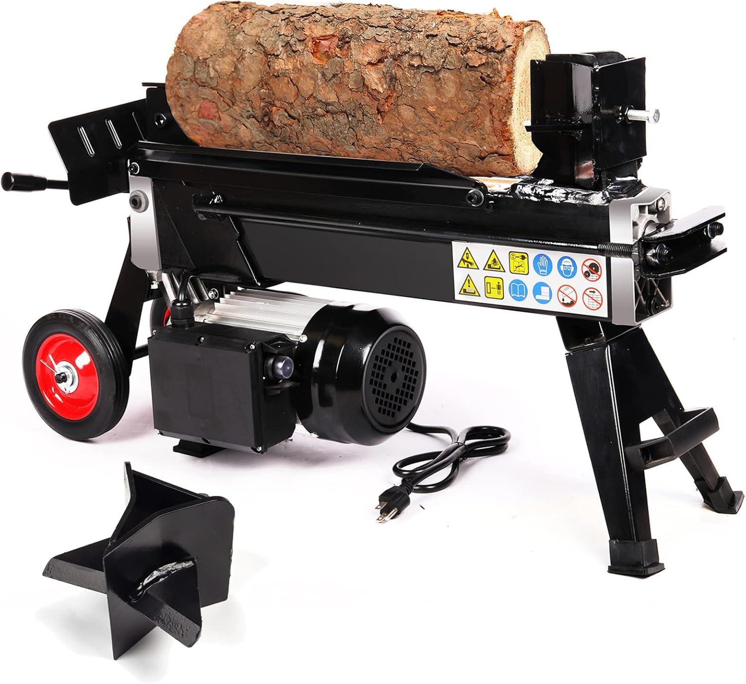 Electric Log Splitter 5 Ton Wood Splitter Hydraulic Ram Electric Firewood Splitter with Steel Wedges