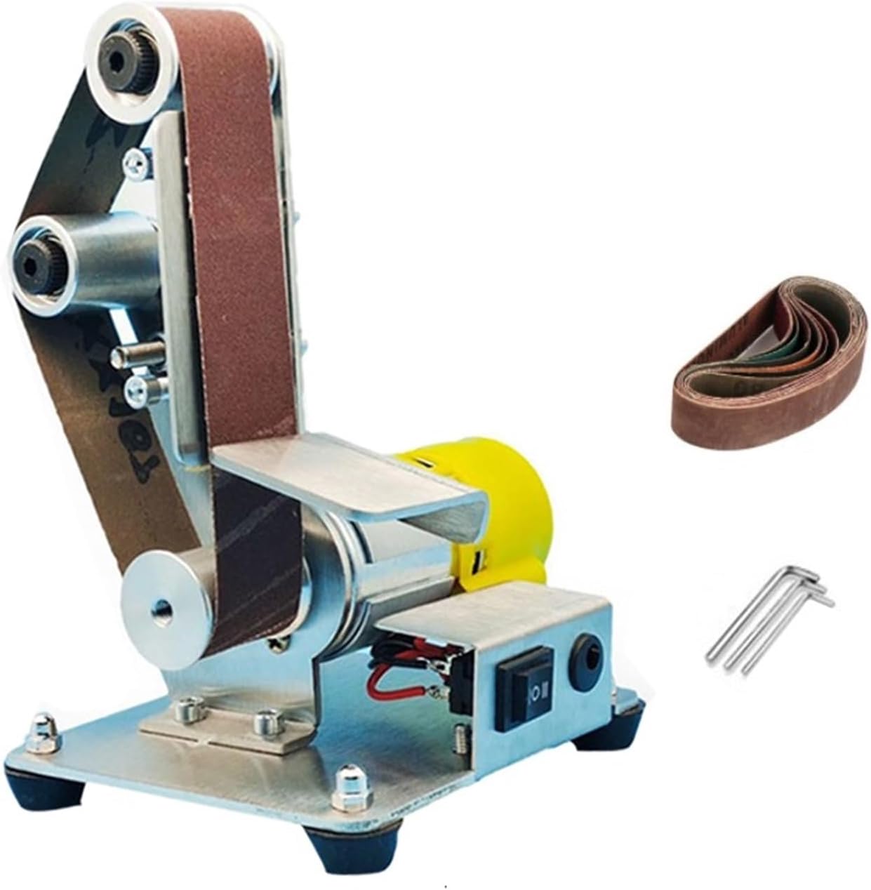 Multifunctional Desktop Vertical Miniature Mini Electric Belt Machine DIY Polishing Fixed Angle Grinder for Woodworking(Pink)