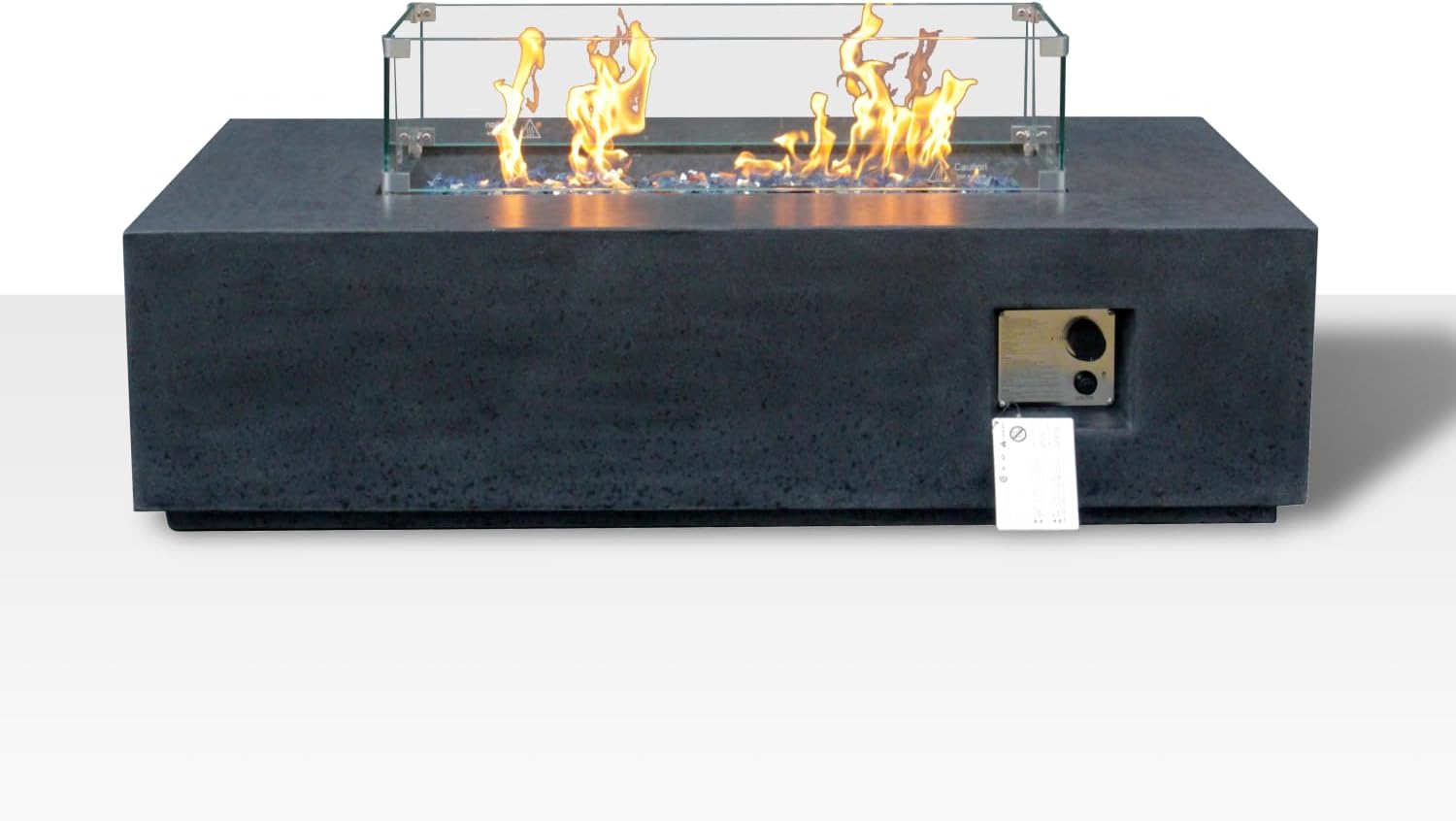 52 Inch Outdoor Concrete Rectangle Propane Gas Fire Pit Table & Centerpiece (Dark Gray)