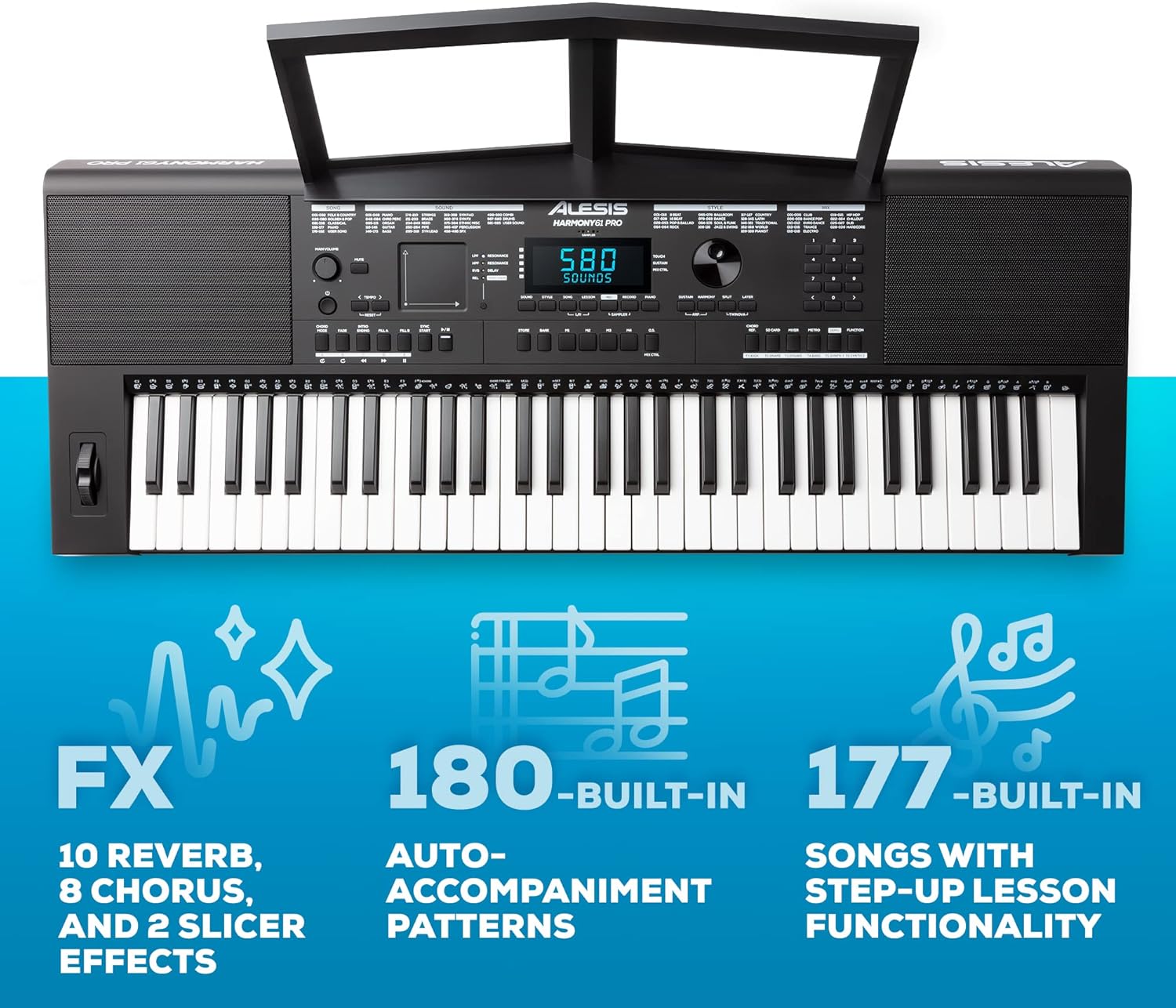 Alesis Harmony 61 Pro - 61 Key Keyboard Piano with Adjustable Touch Response, USB Midi, 580 Sounds, X/Y Performance Touchpad with DJ-Style FX