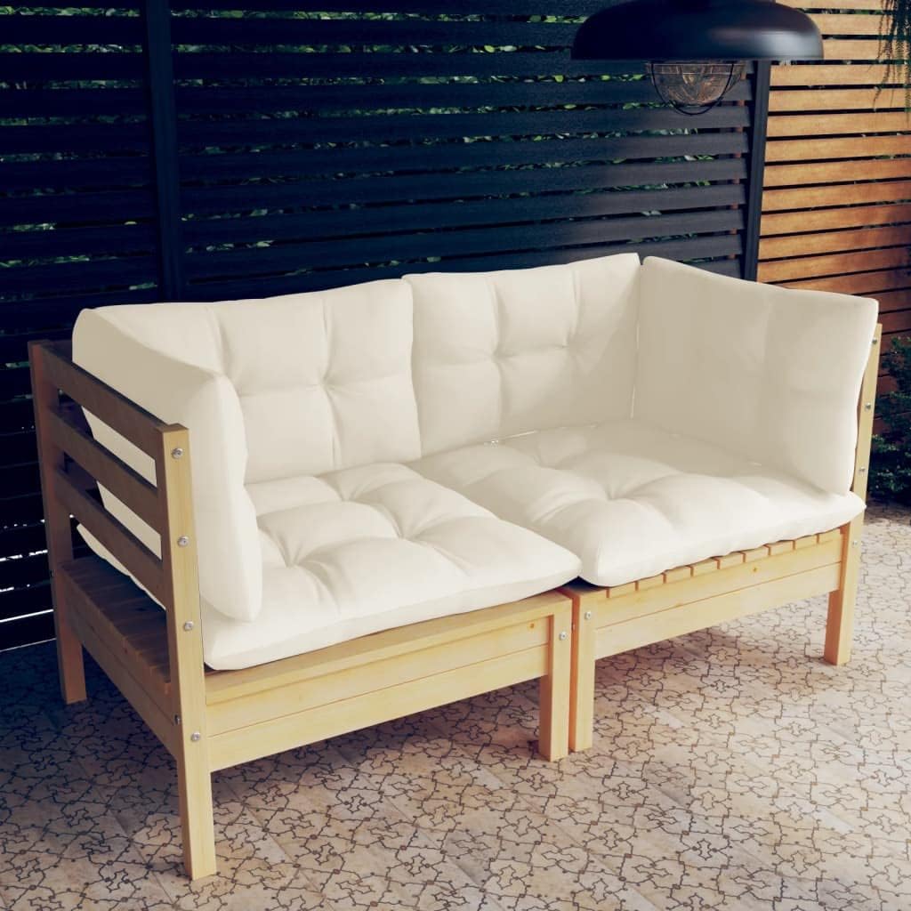 2-Seater Patio Sofa with Cream Cushions Solid Pinewood,Durable Pinewood 2Seater Patio Sofa for Relaxing and Entertaining Outdoors Patio Furniture & Accessories, Outdoor Seating