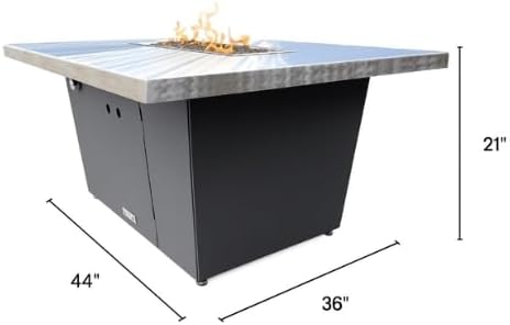 COOKE Palisades Rectangular Fire Pit Table - 44x36 - Chat Height - Propane - Brushed Aluminum Top with 3cm Edge - Grey Texture Powdercoat Base