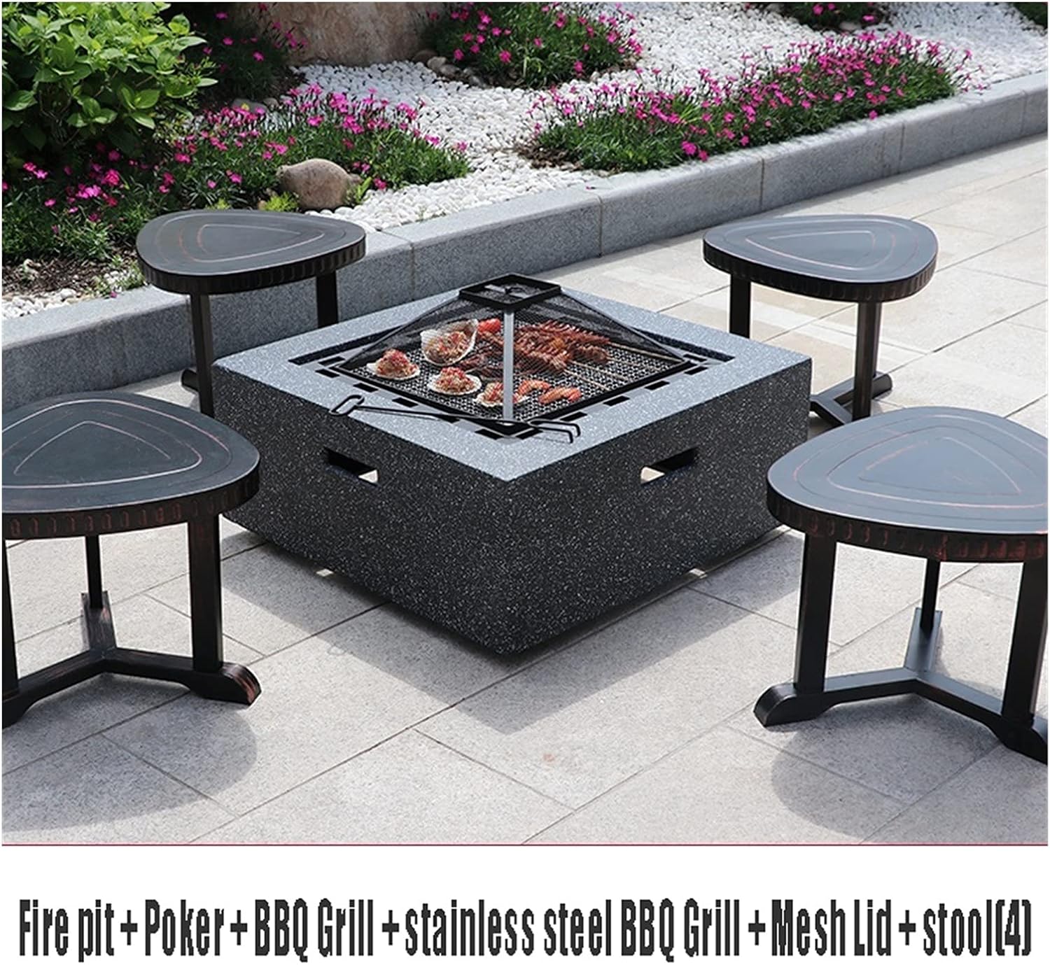 Outdoor Fire Pit Large BBQ Leisure Table On The Garden Terrace, Outdoor Cooking Fire Pit, Wood Burning Fire Bowl, Multifunctional Heating Fireplace