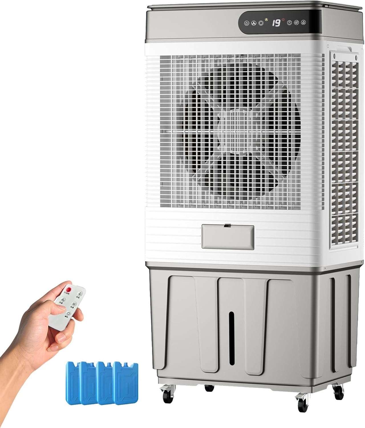Swamp Cooler, Portable Evaporative Cooler with Remote, Air Conditioner Fan with 17.6 Gal Water Tank, 120° Oscillation, 3 Speeds, 4 Ice Boxes