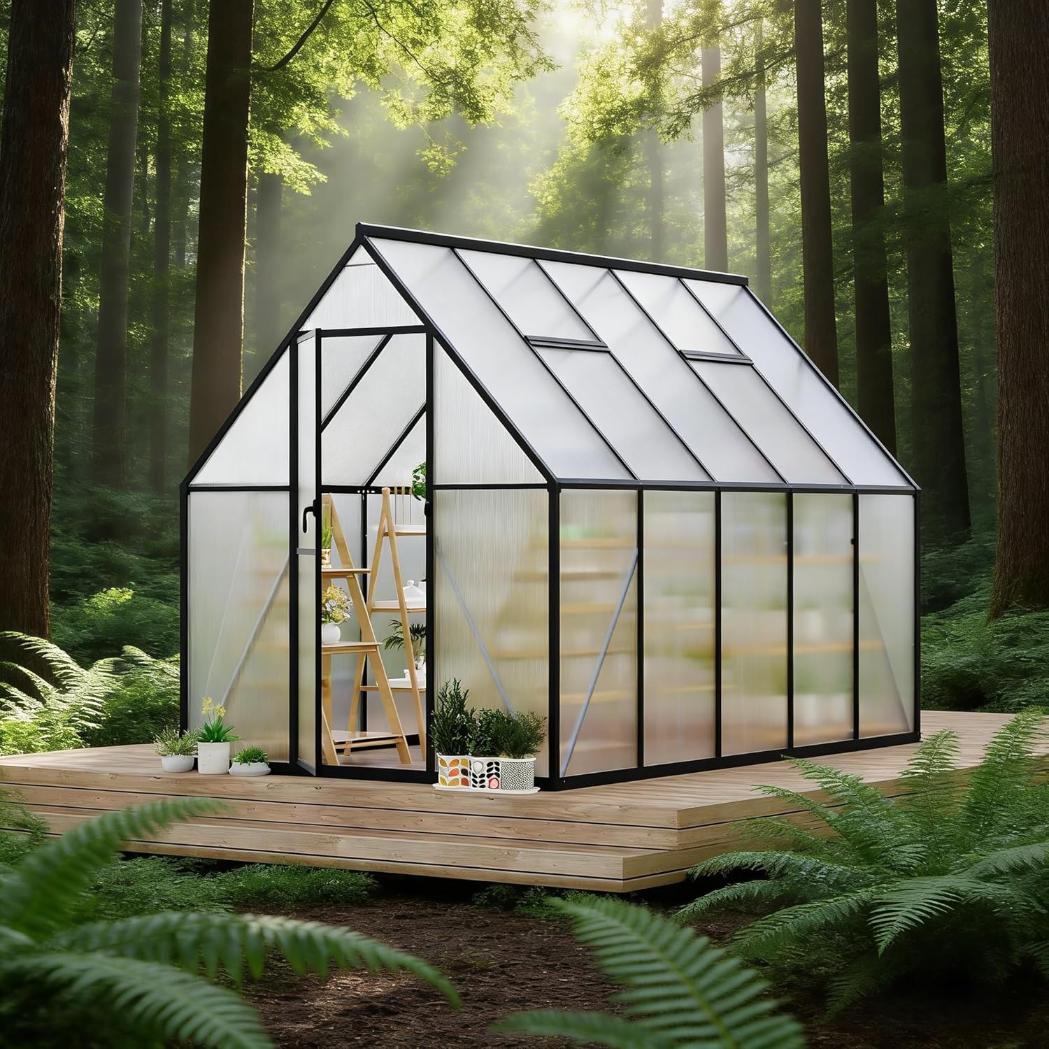 6x4 ft Greenhouse, Aluminum-Framed Greenhouse for Outdoors, Large Walk-in Green House with Quick Setup Structure and Roof Vent for Outside Garden Backyard, Patio, Lawn, Silver