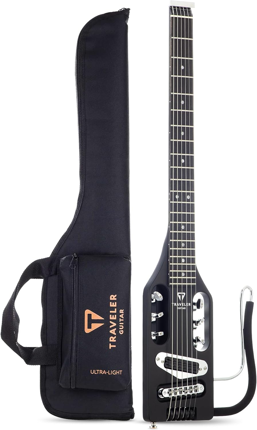 Traveler Guitar Ultra-Light Electric Guitar Matte Black | Portable Electric with Removable Lap Rest | Full 24 3/4