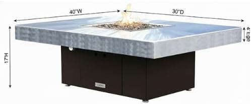 COOKE Santa Barbara Rectangular Fire Pit Table - 40 x 30 - Propane - Brushed Aluminum Top - Bronze Powdercoat Base