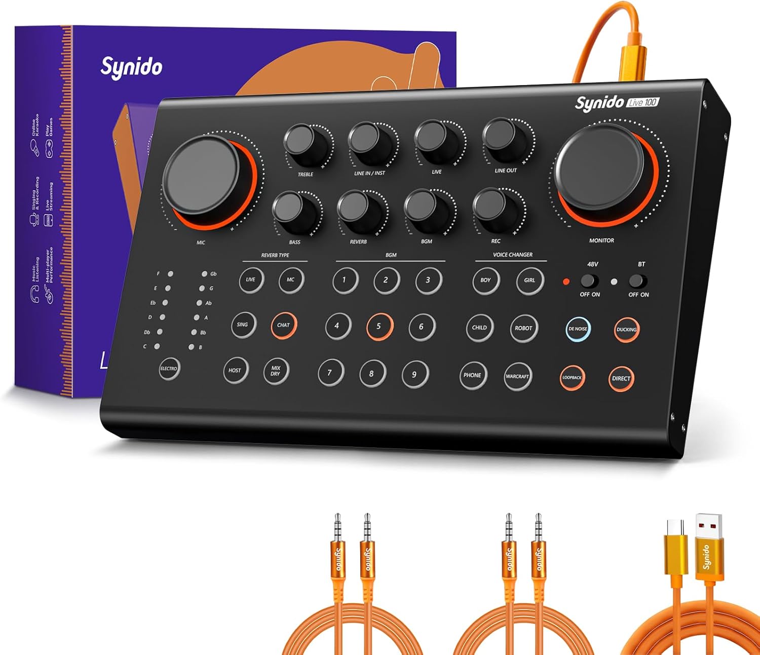 Synido Wireless MIDI Pad Controller & Podcast Equipment, Audio Interface for Podcasting with Pro-preamp, 48V Phantom, 9 Customize Sound Pads