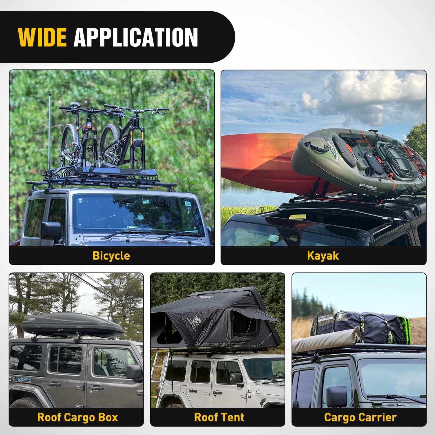 Nilight 420LBS Roof Rack Cross Bars Compatible with Jeep Wrangler JK JKU 2007-2018 JL JLU 2018-2025 Gladiator JT 2020-2025 Hardtop Models, Adjustable Iron Crossbars for Cargo Carrier Luggage Box Tent