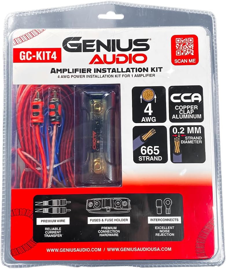 Genius GC-KIT4X 4 Gauge 1500 Watts Power Amplifier Installation Kit - Oxygen Free