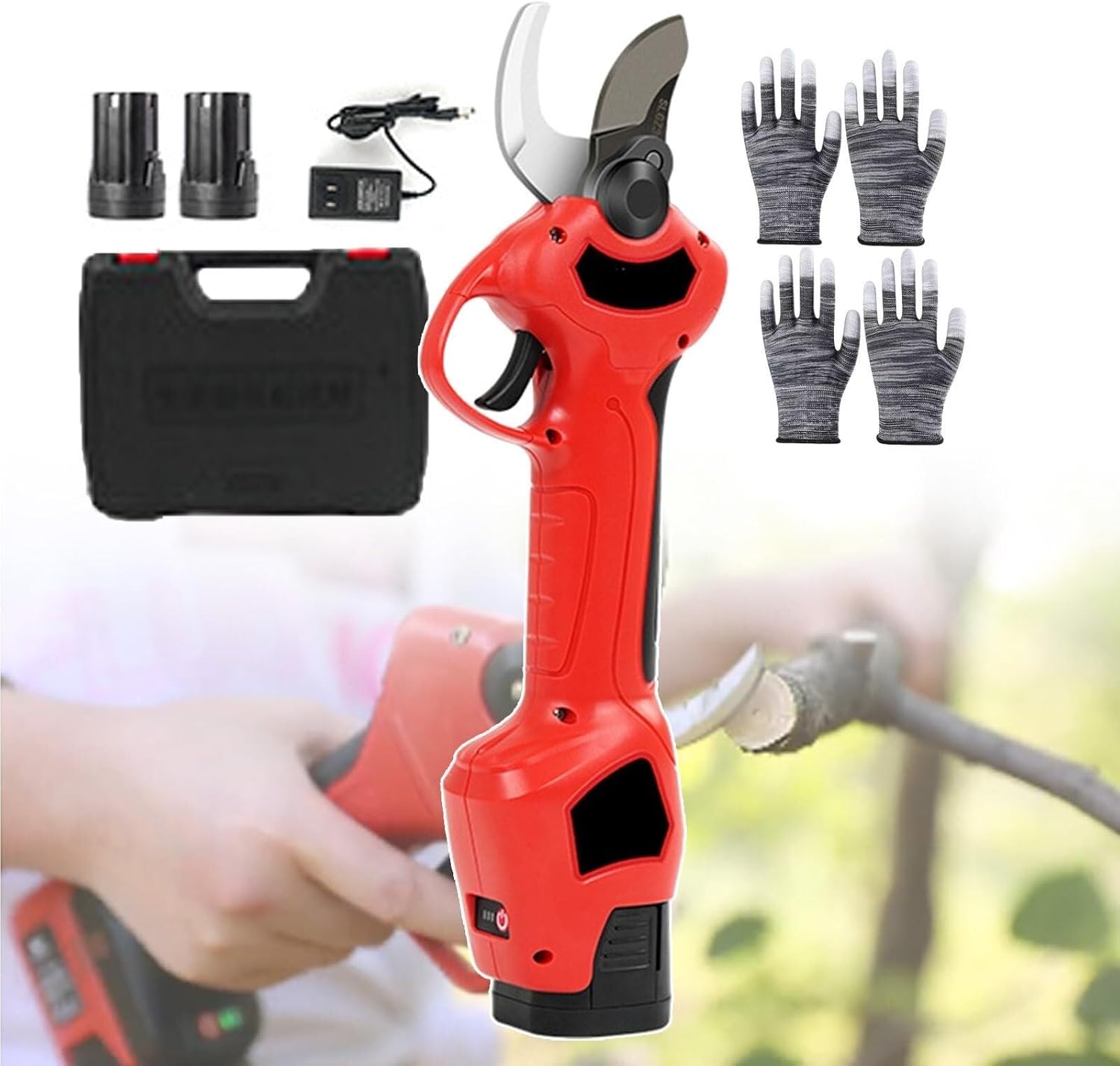 16.8V Electric Pruning Shears with 3CM Cutting Capacity, Rechargeable Battery, Ergonomic Safety Switch, Gloves Toolbox for Garden, Tree, and Branch Pruning